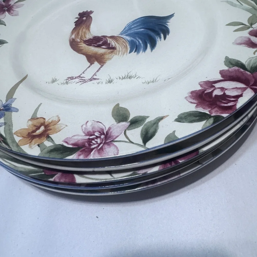 Coventry Spring Rooster Dinner Plate Single Stoneware Farmhouse Floral 10.5